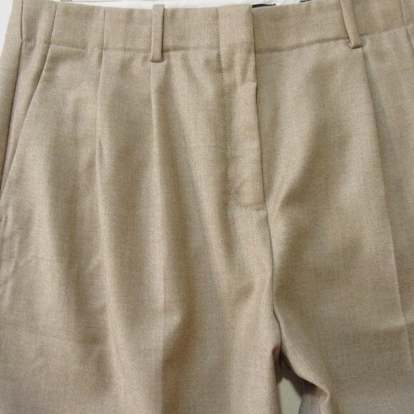 NWT THEORY Straconi in Light Camel Melange Pleated Sleek Flannel Wool Pants 8 - Picture 4 of 7